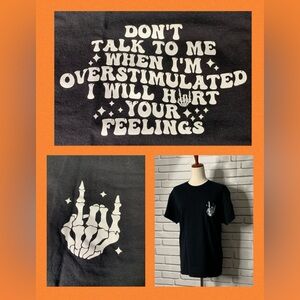 3/$10 Black Graphic Tee with Skeleton Hand Design Medium